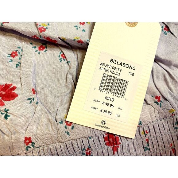 Billabong After Hours Blue Floral Smocked Waist Camisole Sz M 10 Stretch  NEW - Picture 7 of 10